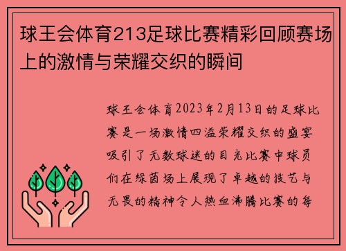球王会体育213足球比赛精彩回顾赛场上的激情与荣耀交织的瞬间