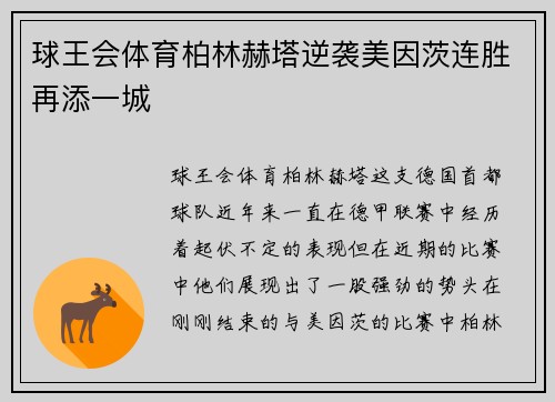球王会体育柏林赫塔逆袭美因茨连胜再添一城