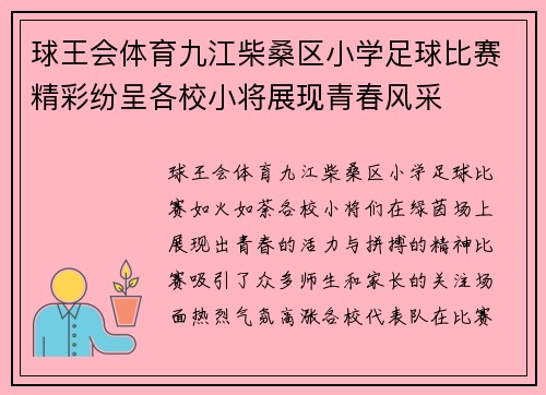 球王会体育九江柴桑区小学足球比赛精彩纷呈各校小将展现青春风采
