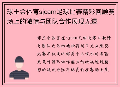 球王会体育sjcam足球比赛精彩回顾赛场上的激情与团队合作展现无遗
