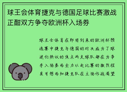 球王会体育捷克与德国足球比赛激战正酣双方争夺欧洲杯入场券